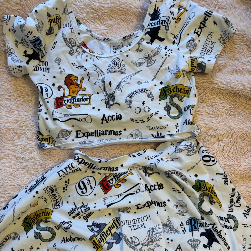 Harry Potter Kids Matching Set - White Printed Top & Skirt
